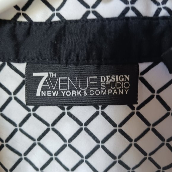 7th Ave New York & Co black and white button down, long sleeve collared blouse. - Picture 5 of 9